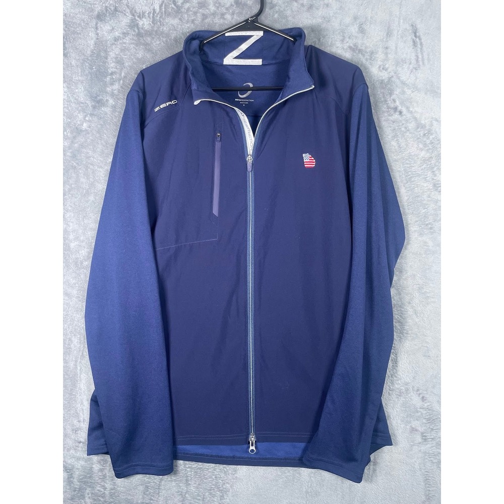 Zero Restriction Mens XL Navy Blue Full Zip Golf Jacket Georgia USA Flag Logo